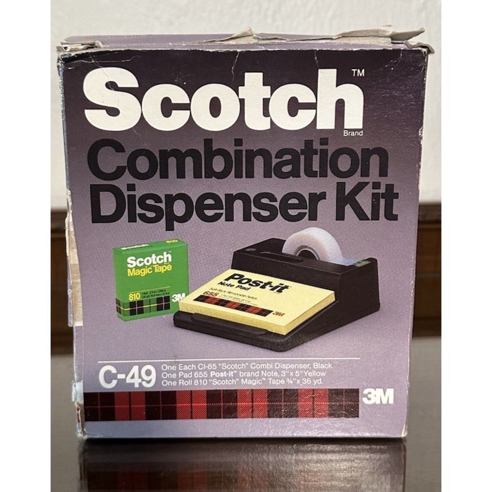 NOS 1986 Scotch Desktop Combination Kit Tape Dispenser Post It Notes Sealed C-49